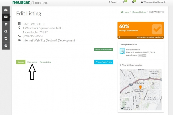 Here's where to click to close a Localeze listing