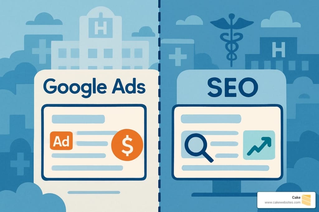Google Ads vs SEO concept graphic