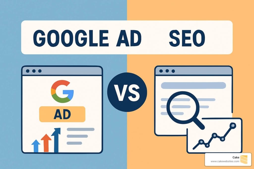 Google Ad vs SEO comparison concept graphic