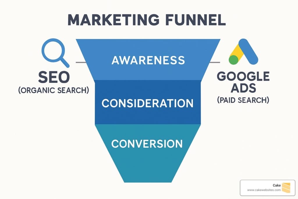 Google Ads and SEO placement on the marketing funnel infographic